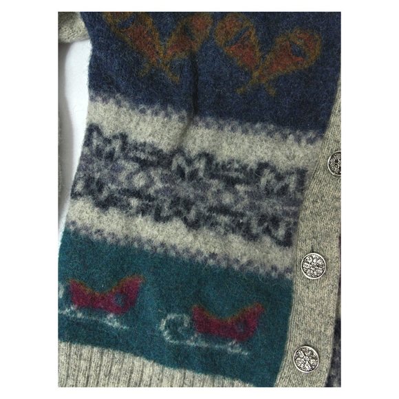 Vintage Woolrich Wool Fair Isle Cardigan Sweater Winter Sports Gray - XS - Picture 4 of 8